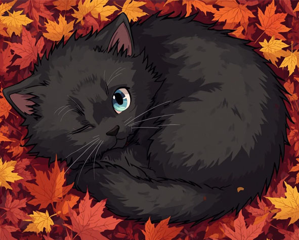 Черныш лежит в осенних листьях